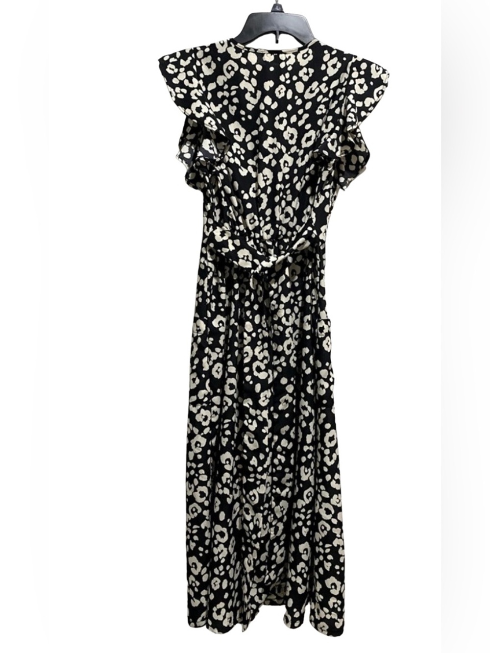 Sienna Sky Black Cream Leopard Print Flutter Sleeve Midi Dress Small - Picture 3 of 6